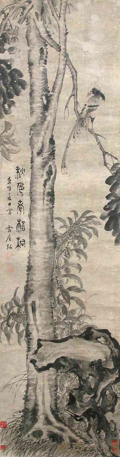 孙克弘 秋色梧桐图 立轴 158×42cm